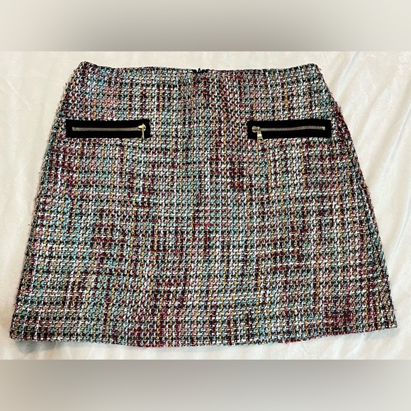 LOFT Multicolor Woven Pattern Skirt with Zipper Pockets Women’s Size 10 - Picture 1 of 13